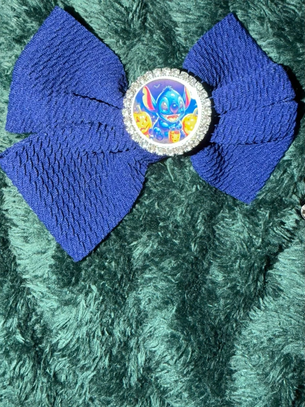 Blue Bow Hair Clip with Decorative Center